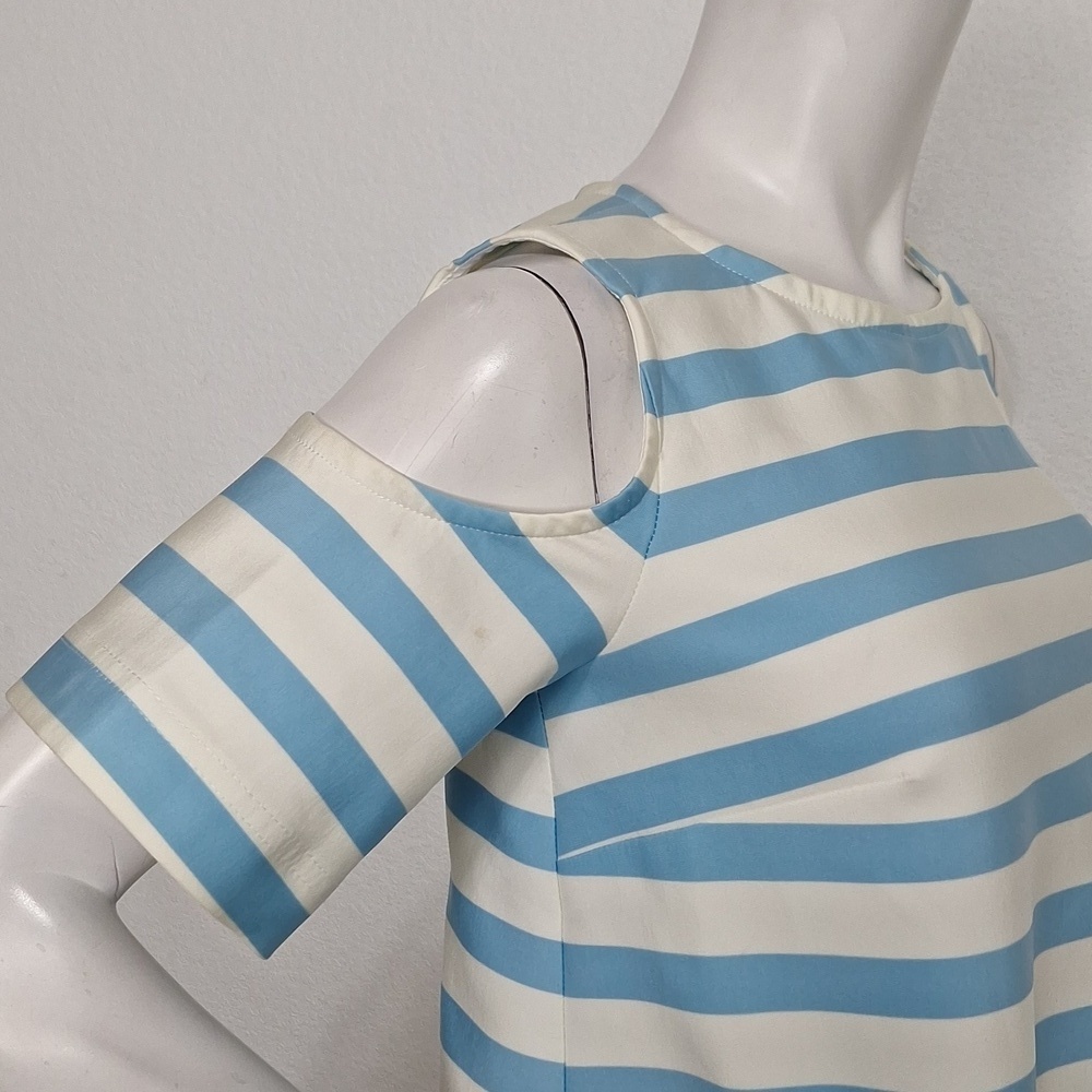 Tanya Taylor Preppy Blue & White Stripe Cold Shoulder Blouse Made in USA Size 6 - Picture 5 of 13